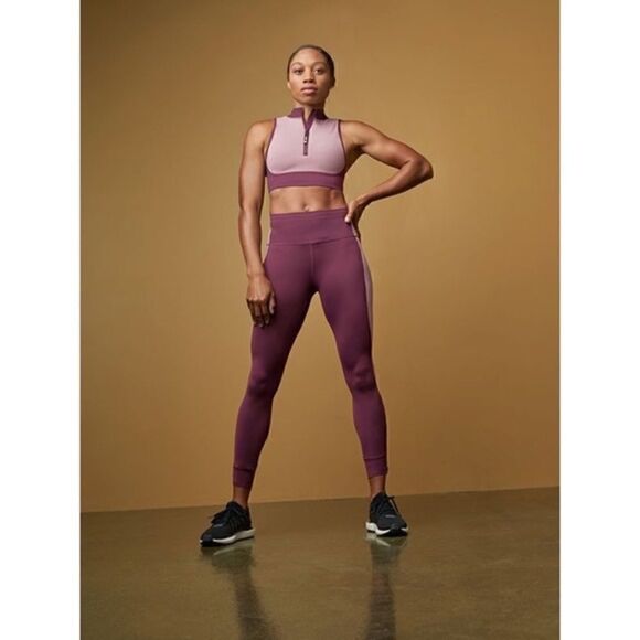 ATHLETA Allyson Felix Legend Mesh 7/8 Agate Purple YOGA legging and crop top - Picture 1 of 10